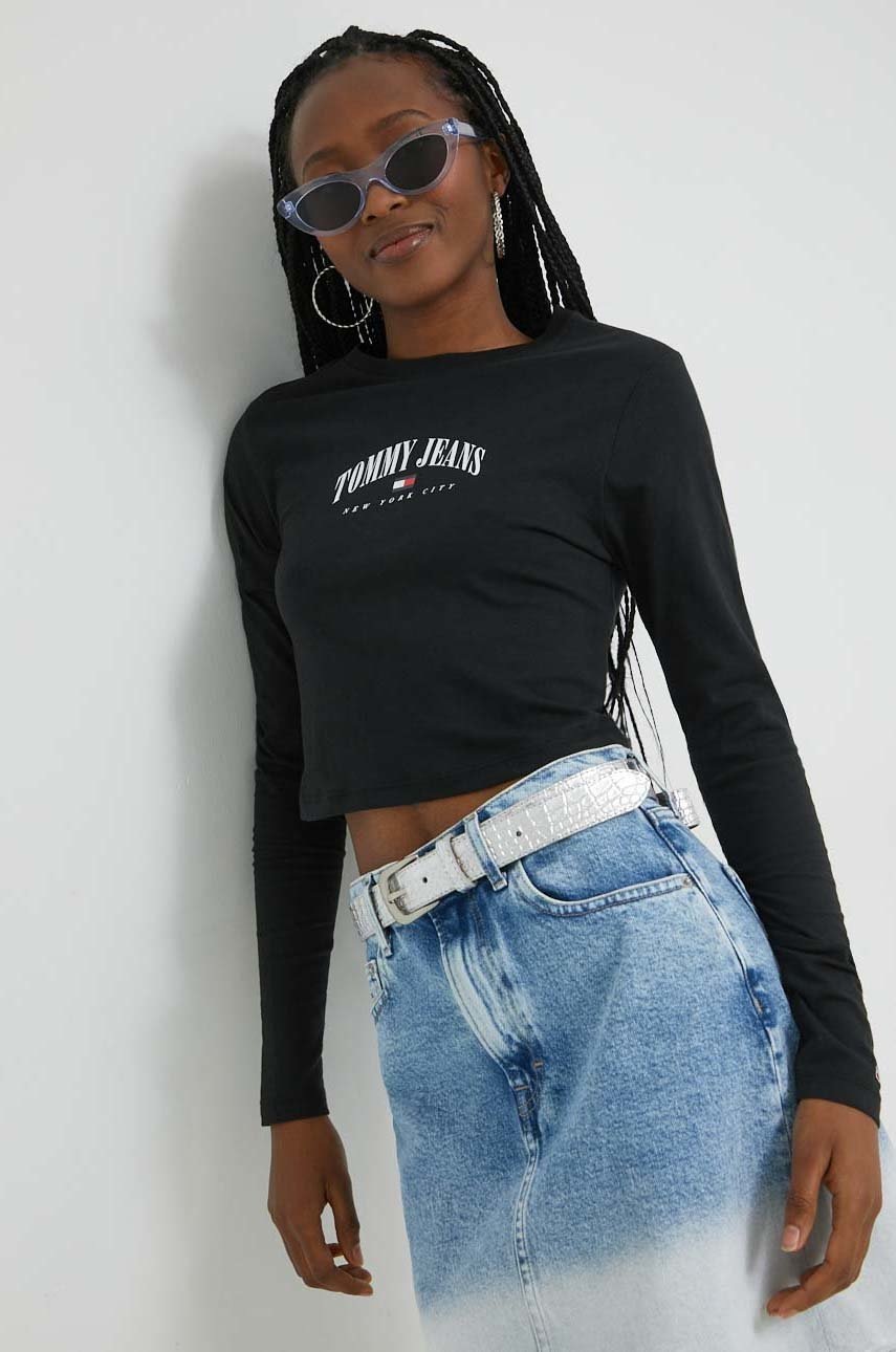 

Памучна блуза с дълги ръкави Tommy Jeans в черно, Черен