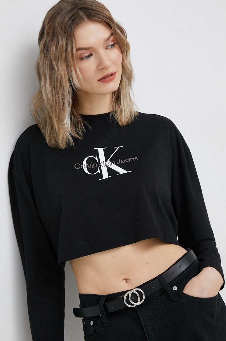 

Памучна блуза с дълги ръкави Calvin Klein Jeans в черно, Черен