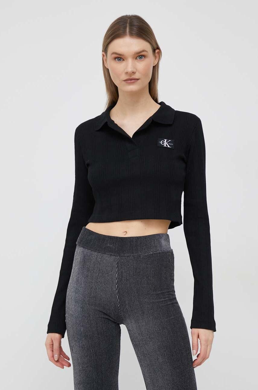 

Блуза с дълги ръкави Calvin Klein Jeans в черно, Черен