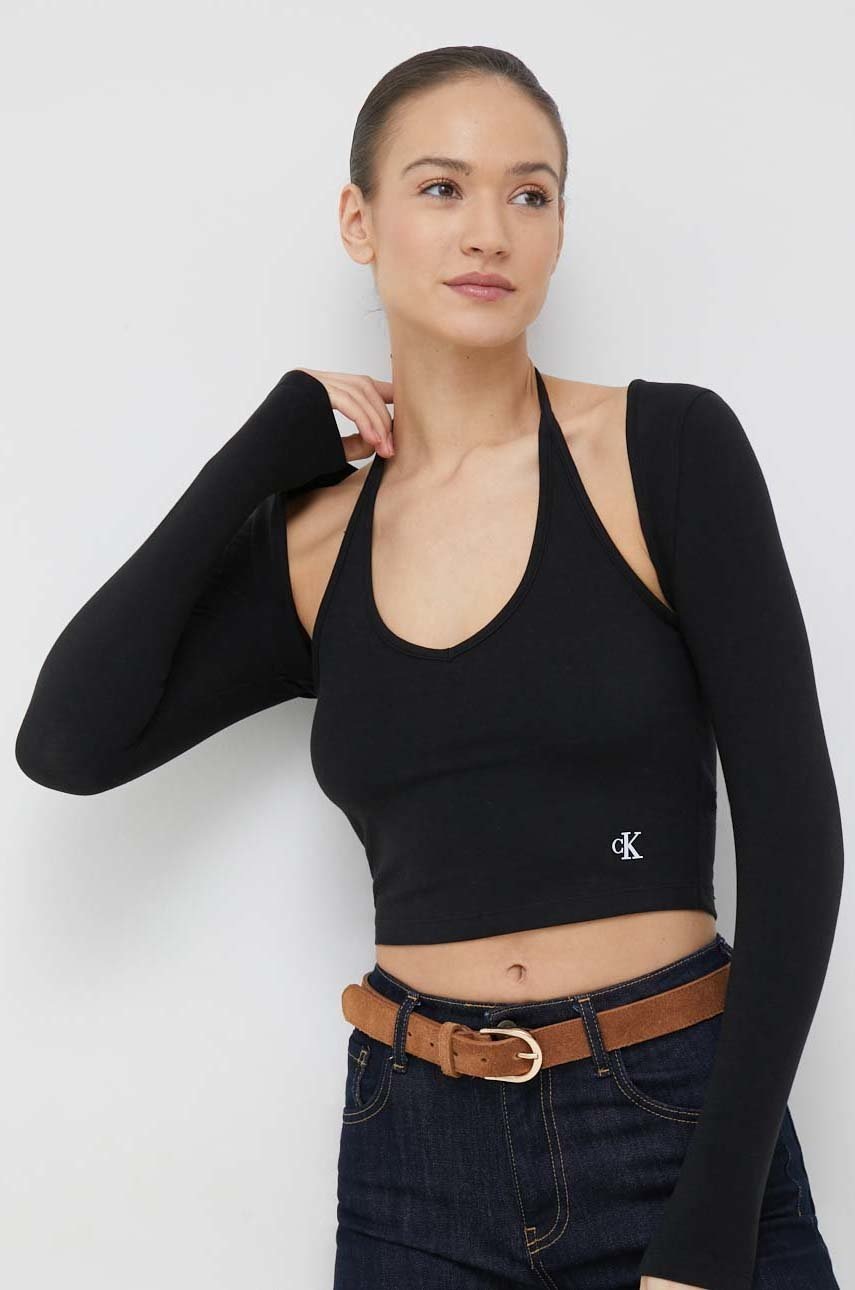 

Топ Calvin Klein Jeans дамски в черно, Черен