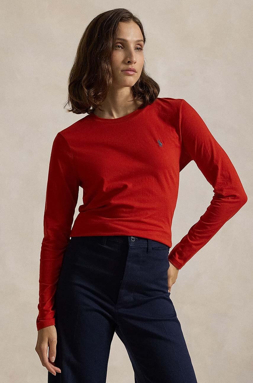 Levně Bavlněné tričko s dlouhým rukávem Polo Ralph Lauren červená barva, 211898699