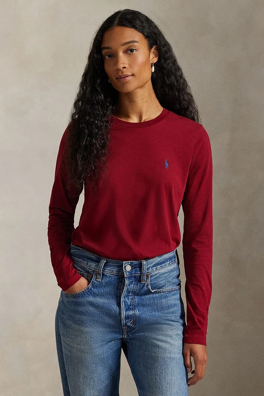 

Памучна блуза с дълги ръкави Polo Ralph Lauren в бяло 211898699, Бордо