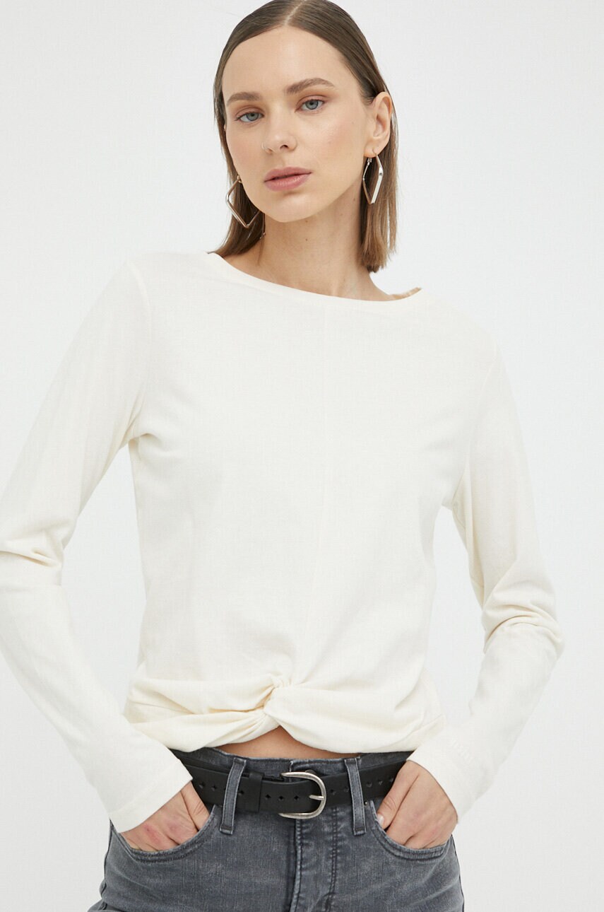 Mustang longsleeve din bumbac culoarea bej