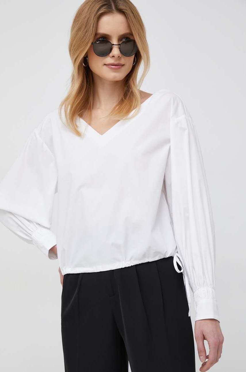 Sisley bluza din bumbac femei, culoarea alb, neted alb