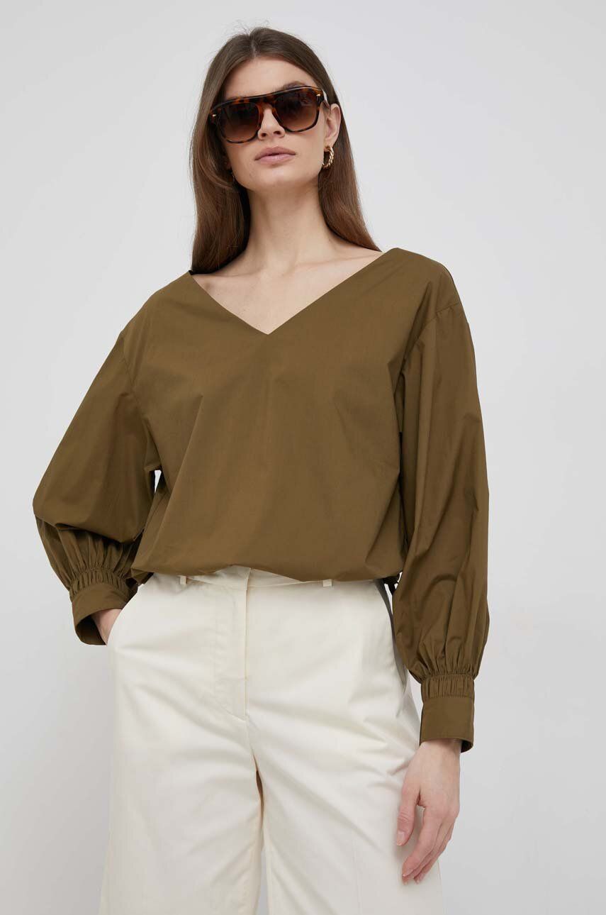 Sisley bluza din bumbac femei, culoarea verde, neted