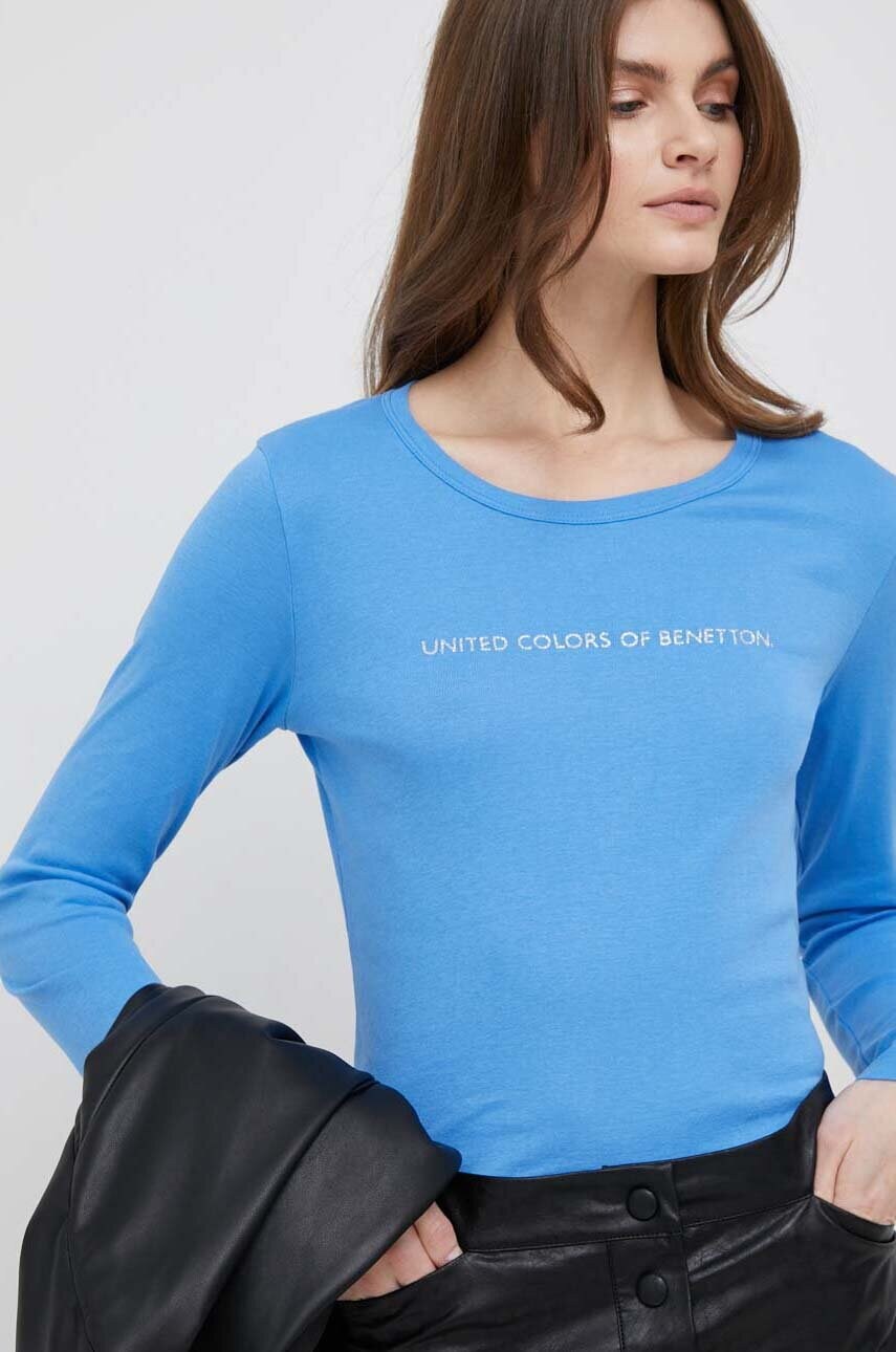 

Памучна блуза с дълги ръкави United Colors of Benetton в синьо, Син