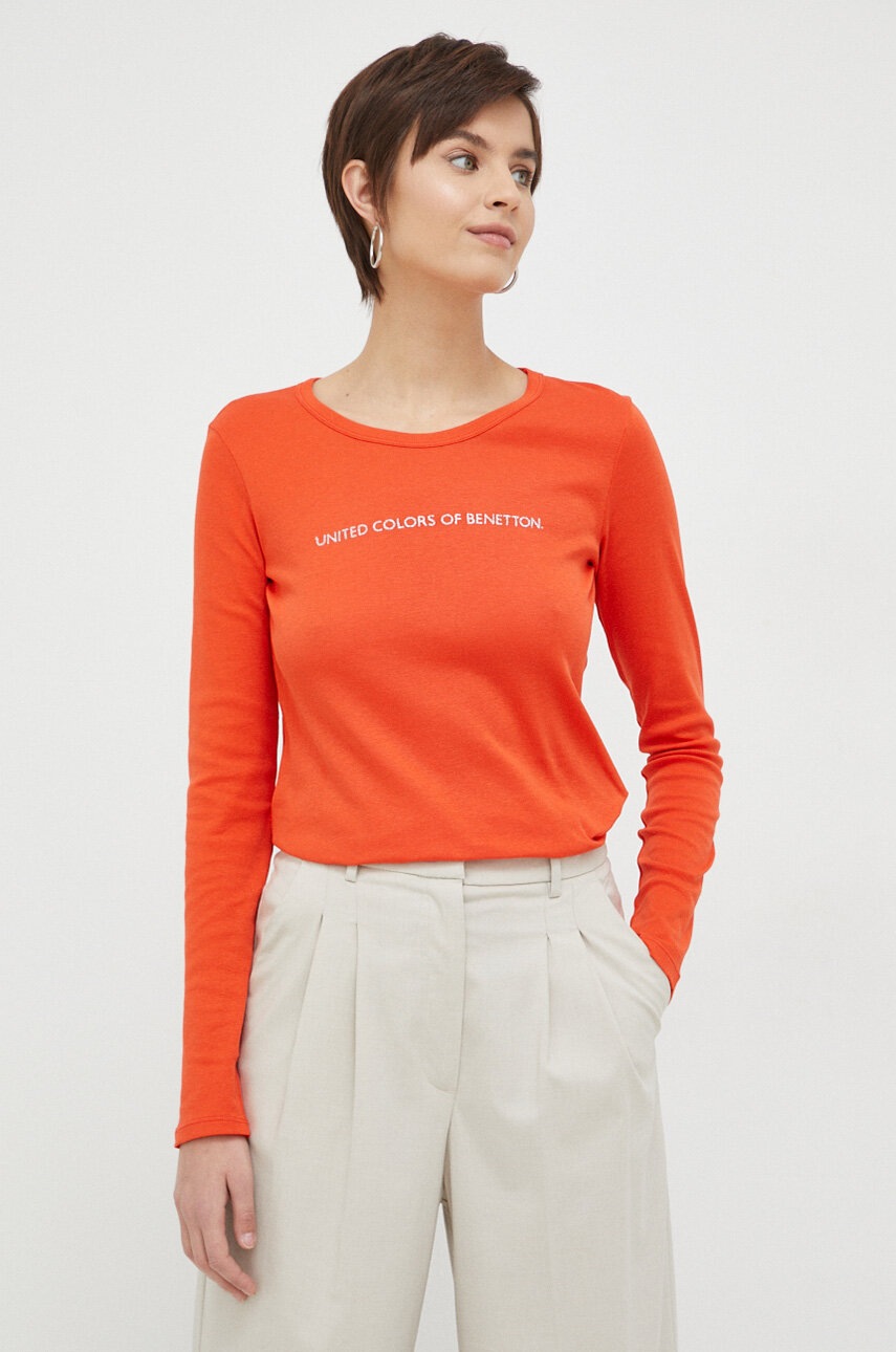 

Хлопковый лонгслив United Colors of Benetton цвет оранжевый