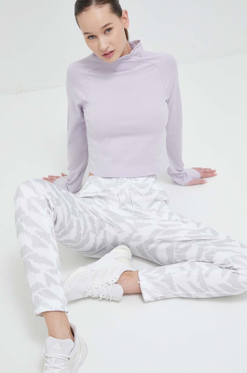 Tričko s dlouhým rukávem adidas fialová barva, s pologolfem - fialová -  93 % Organická bavlna