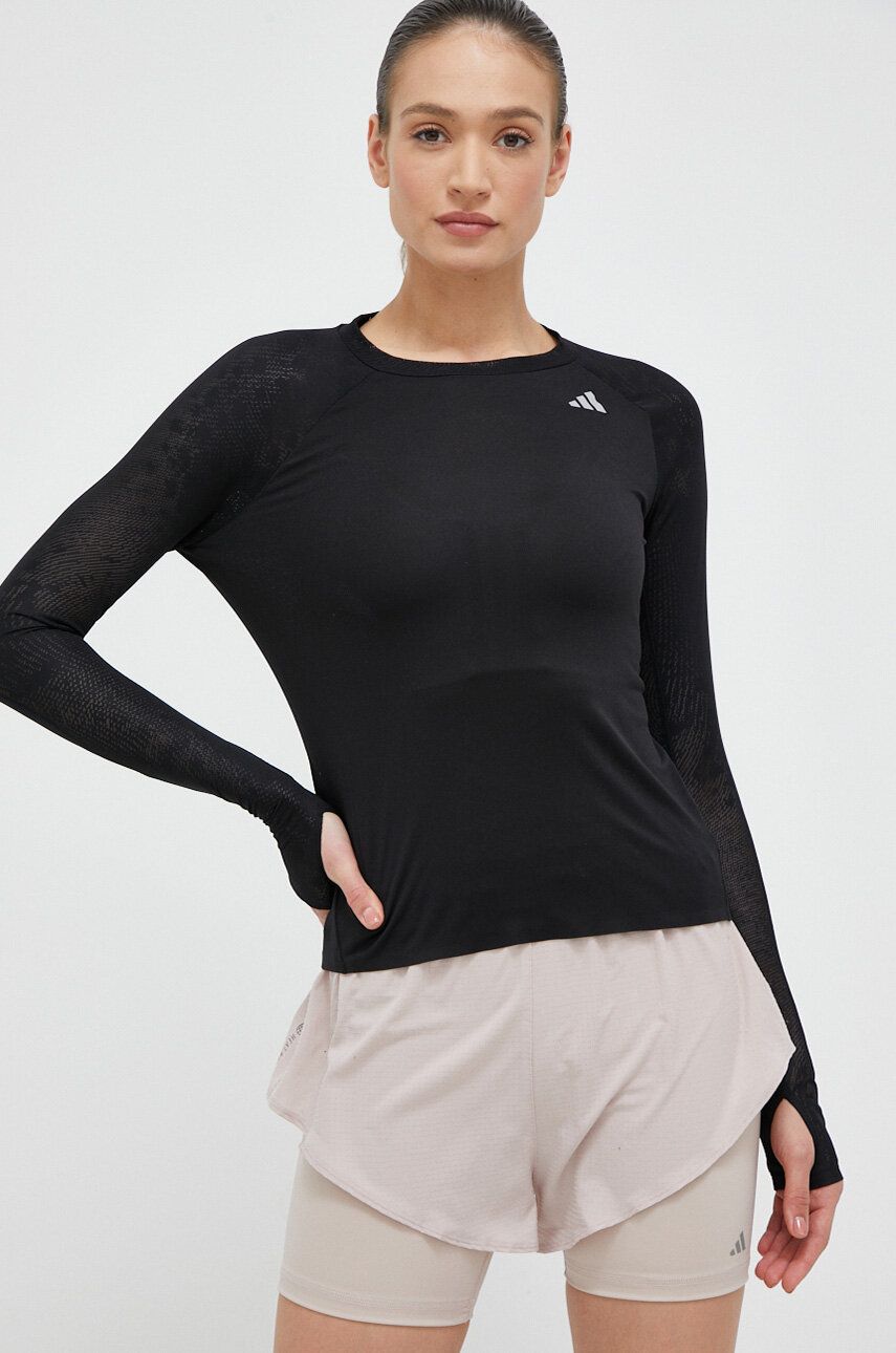 Levně Běžecké triko s dlouhým rukávem adidas Performance Adizero černá barva