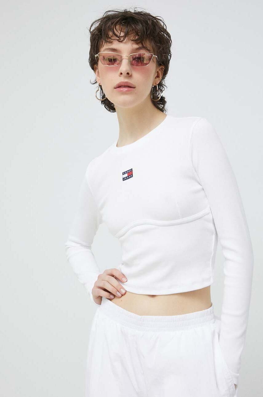 

Блуза с дълги ръкави Tommy Jeans в бяло, Бял