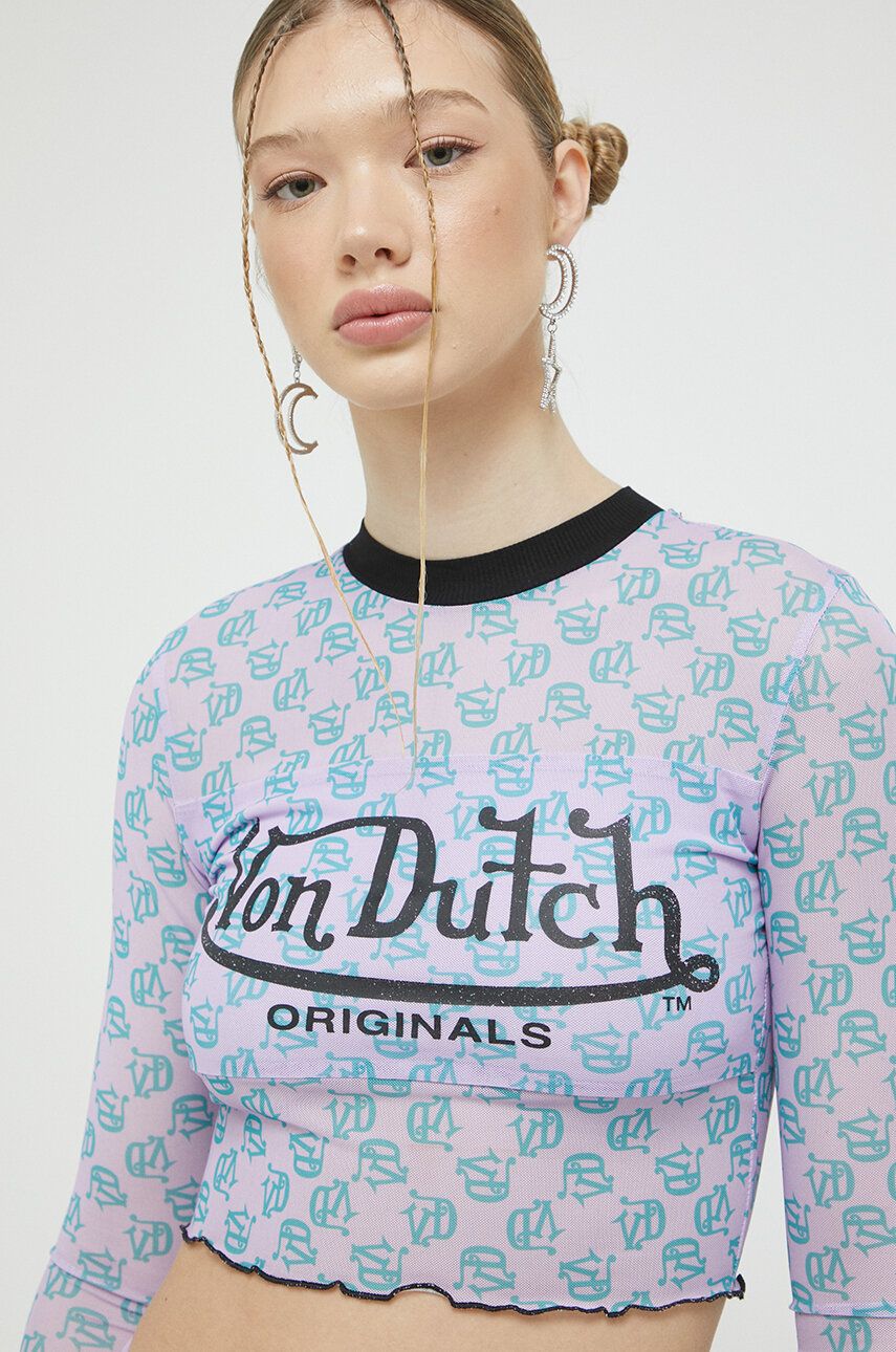 E-shop Tričko s dlouhým rukávem Von Dutch fialová barva