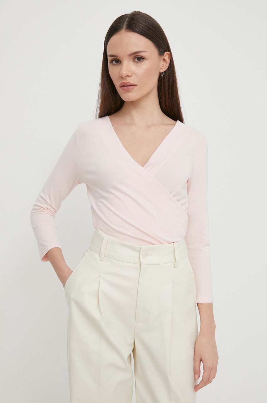 Levně Tričko s dlouhým rukávem Lauren Ralph Lauren růžová barva, 200824366