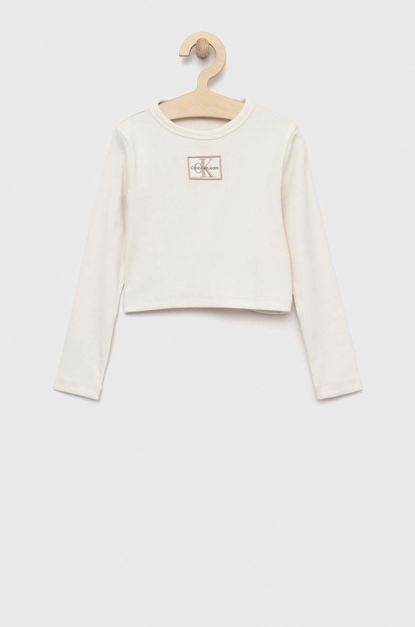 E-shop Dětské tričko s dlouhým rukávem Calvin Klein Jeans bílá barva