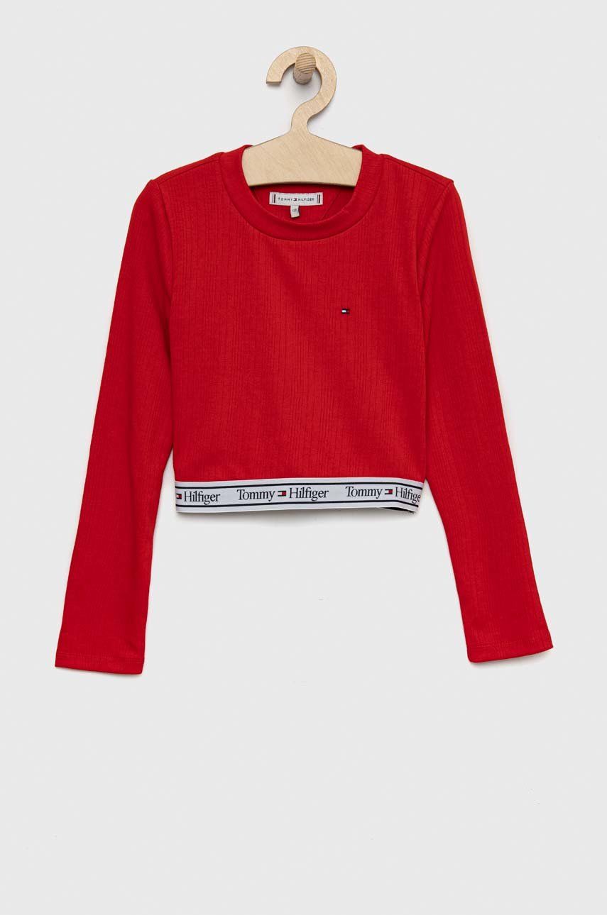 Dětské tričko s dlouhým rukávem Tommy Hilfiger červená barva - červená -  Hlavní materiál: 63% 