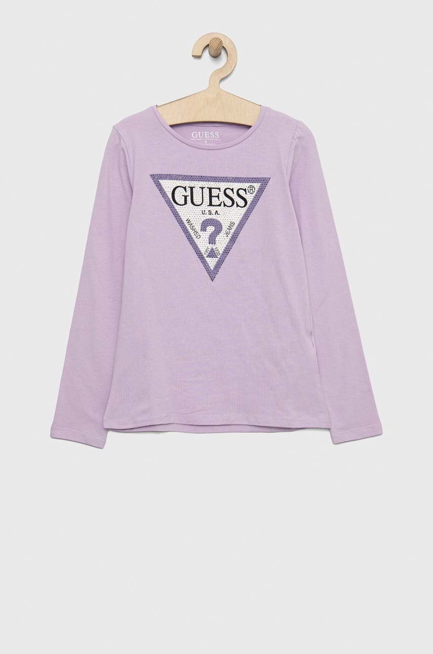 

Дитячий лонгслів Guess колір фіолетовий