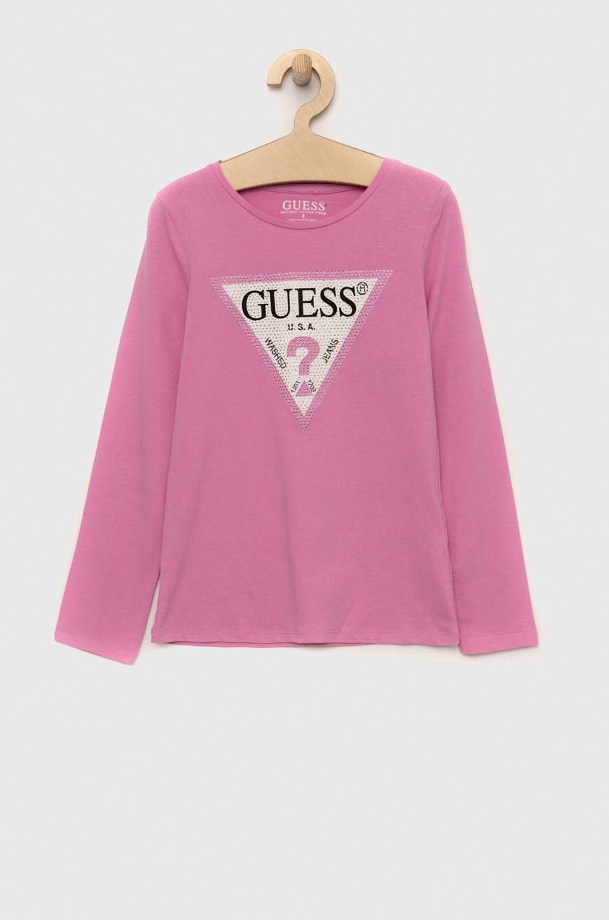 

Детский лонгслив Guess цвет фиолетовый