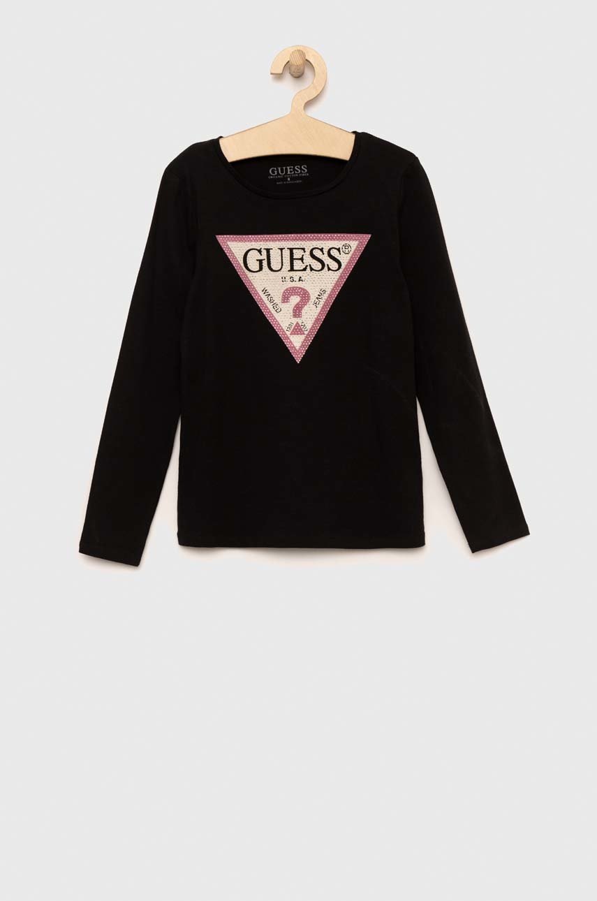 

Детска блуза с дълги ръкави Guess в черно, Черен