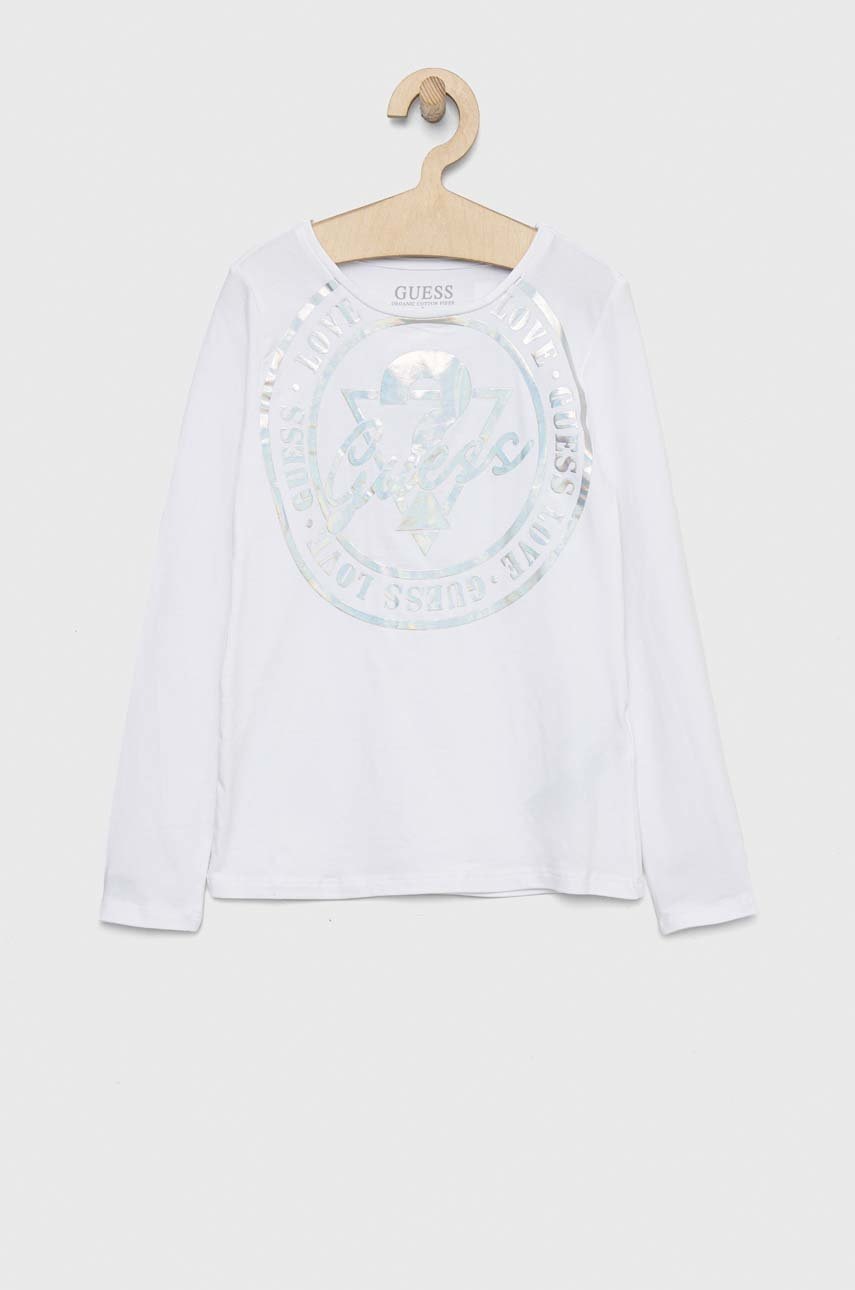 

Детска блуза с дълги ръкави Guess в бяло, Бял