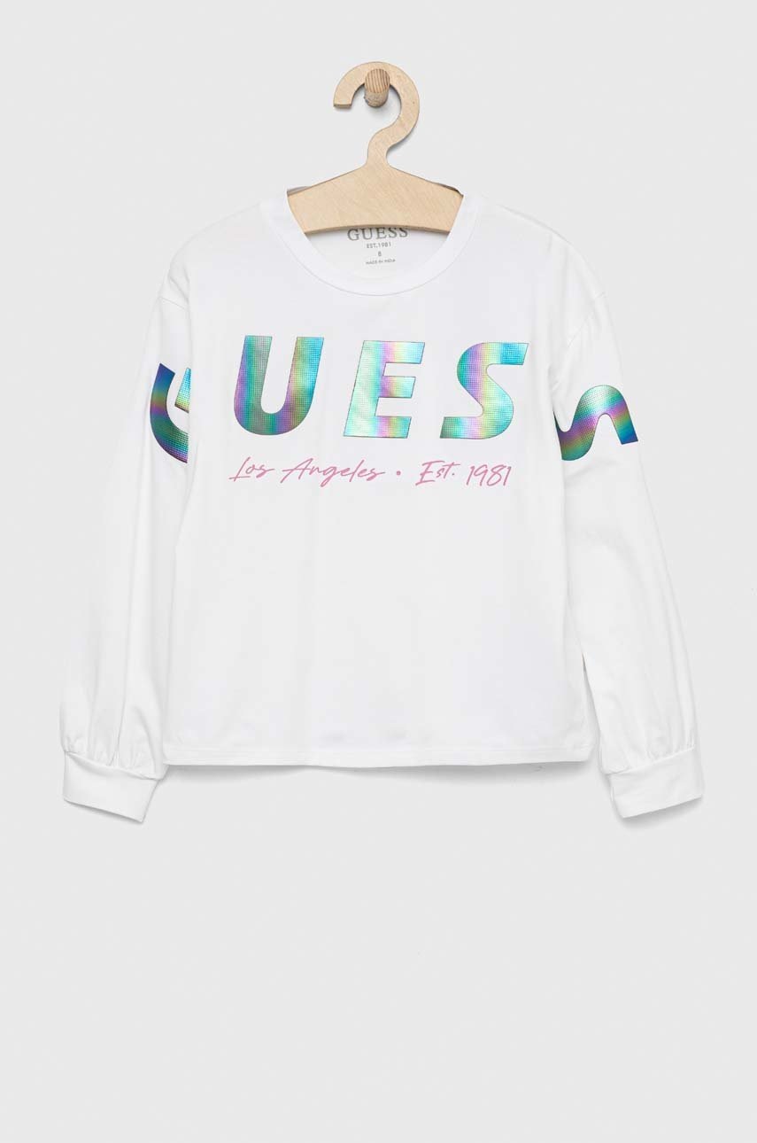

Детска блуза с дълги ръкави Guess в бяло, Бял