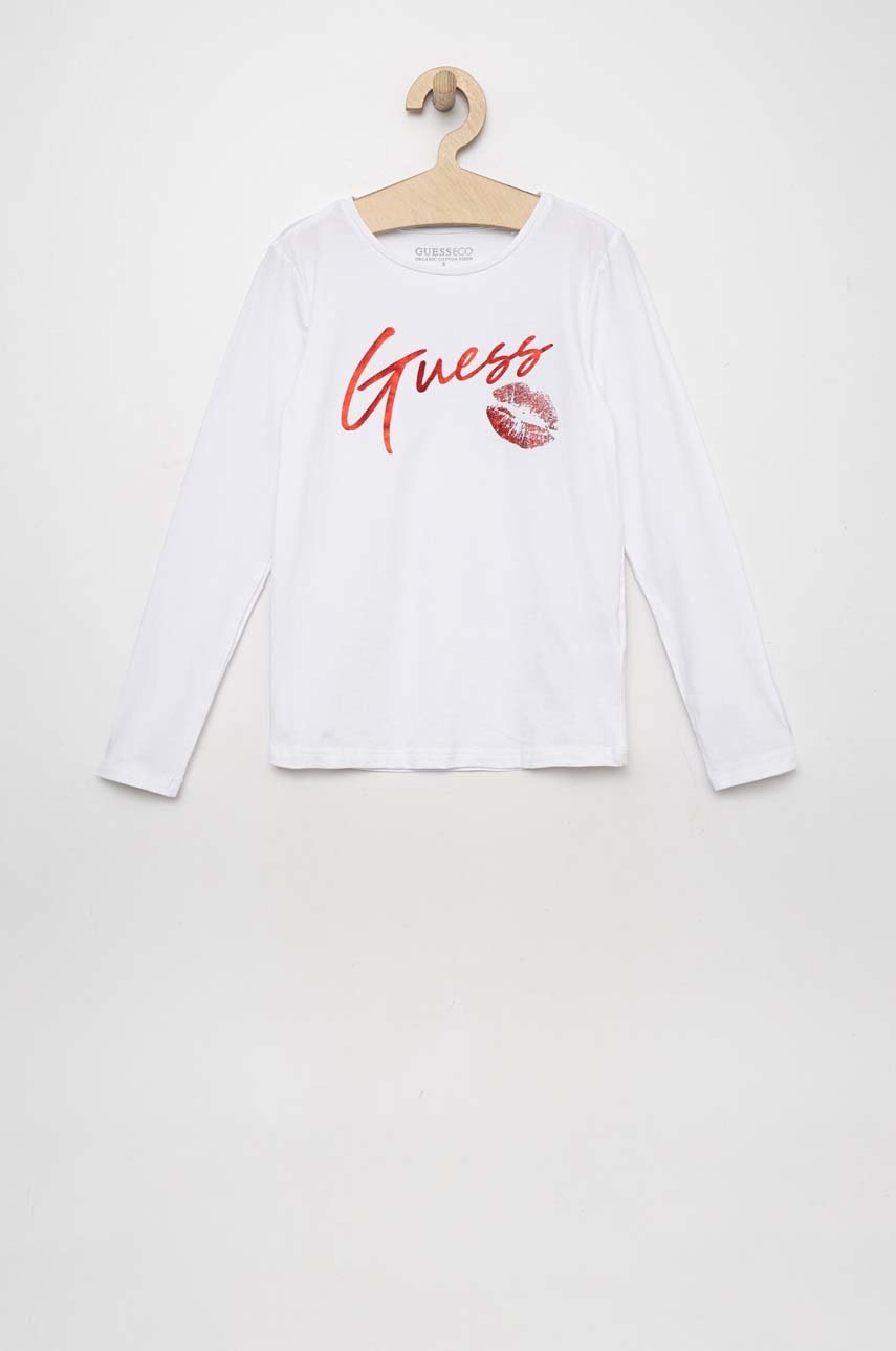

Детска блуза с дълги ръкави Guess в бяло, Бял