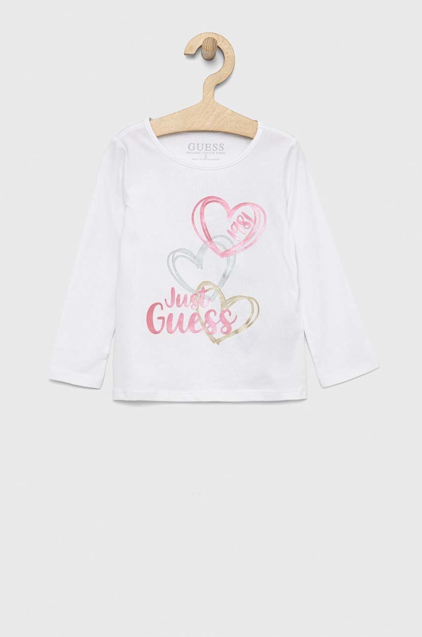 

Дитячий лонгслів Guess колір білий