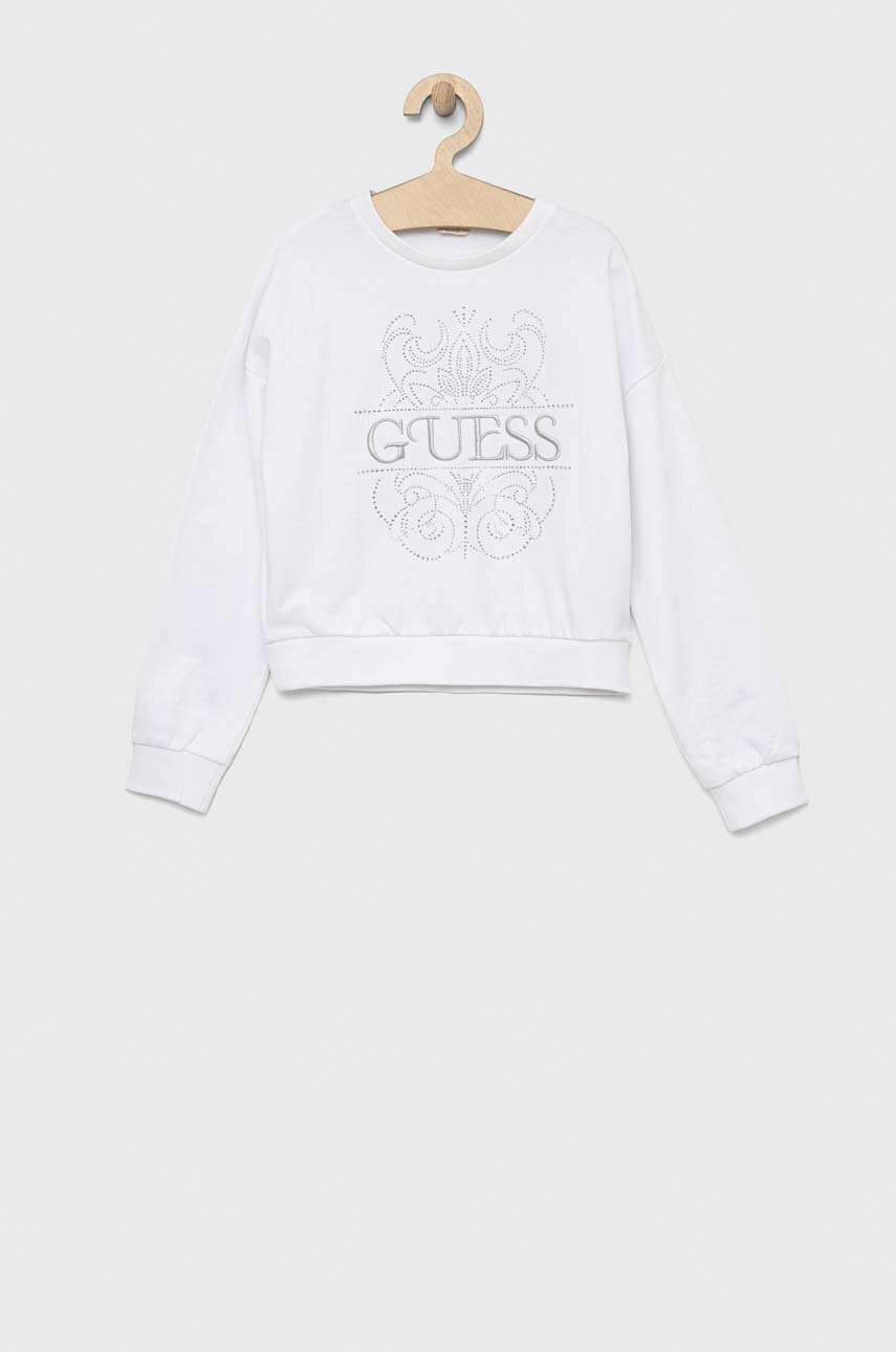 

Детская хлопковая кофта Guess цвет белый с аппликацией