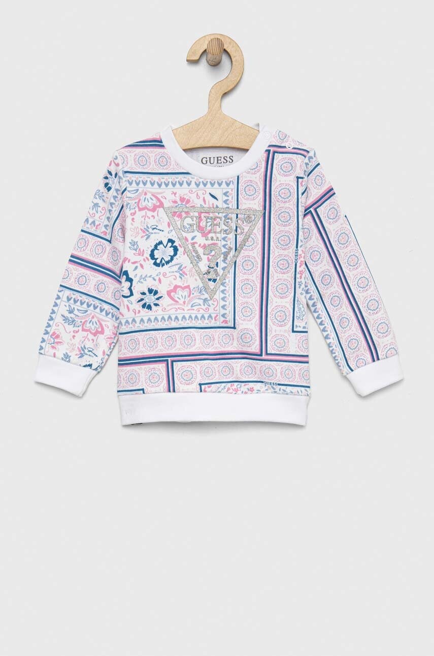 

Детски памучен суичър Guess в розово с десен, Розов