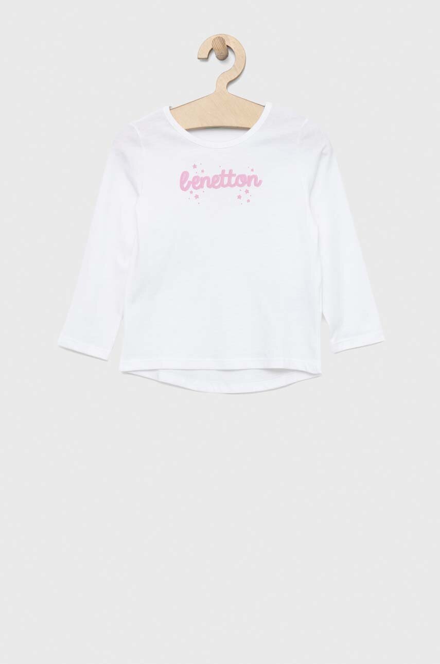 

Дитячий бавовняний лонгслів United Colors of Benetton колір білий