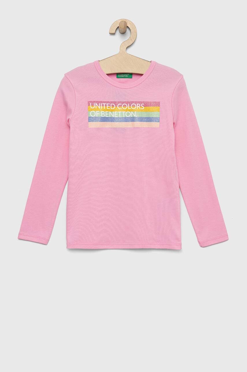

Дитячий бавовняний лонгслів United Colors of Benetton колір рожевий