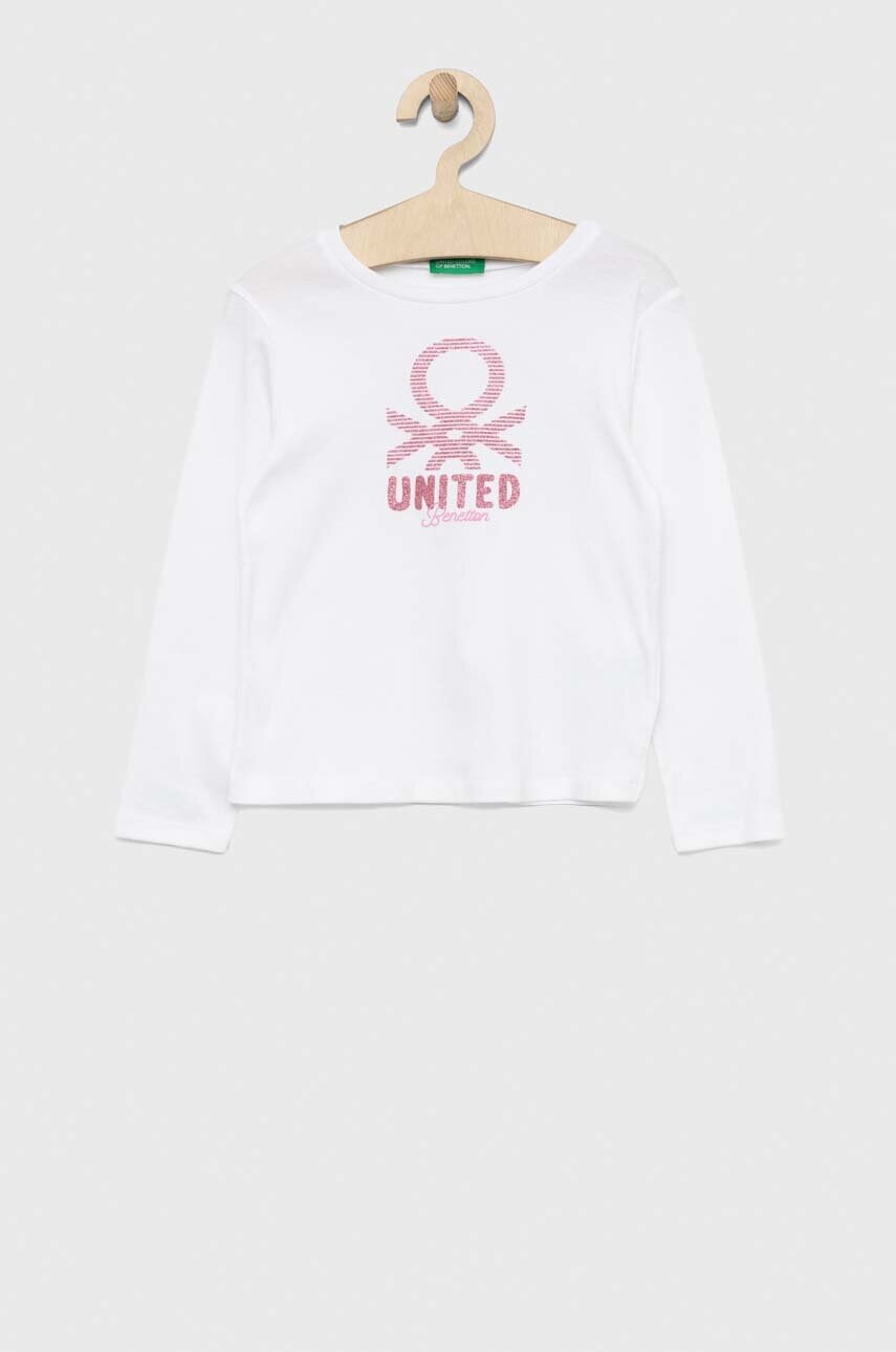 

Дитячий бавовняний лонгслів United Colors of Benetton колір білий