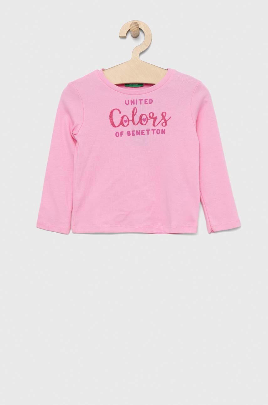 

Хлопковый детский лонгслив United Colors of Benetton цвет розовый