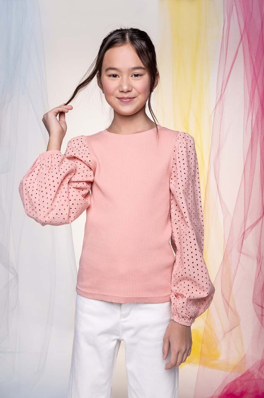 Dětské tričko s dlouhým rukávem Coccodrillo růžová barva - růžová -  95 % Bavlna