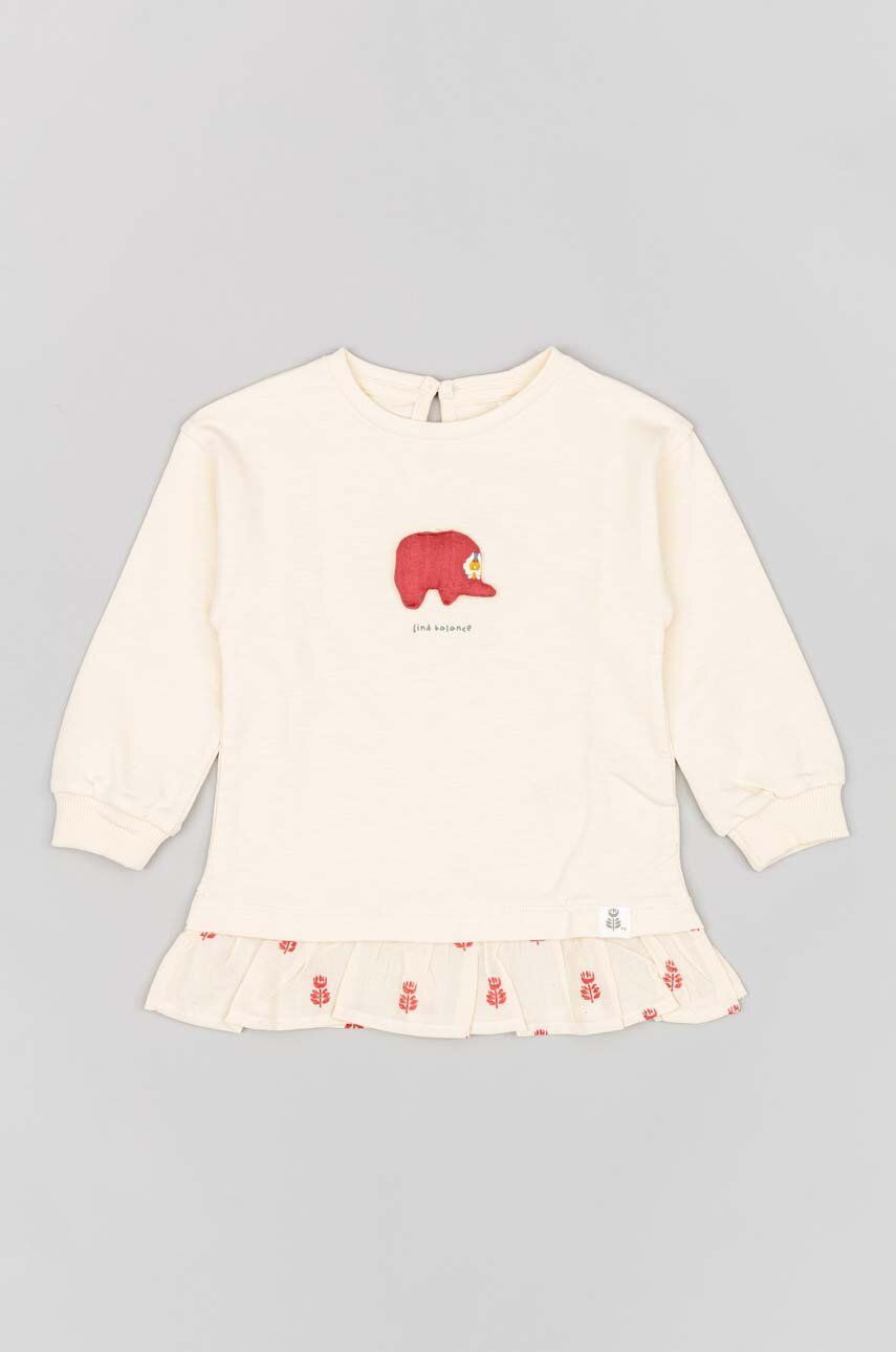 Dětská bavlněná košile s dlouhým rukávem zippy béžová barva
