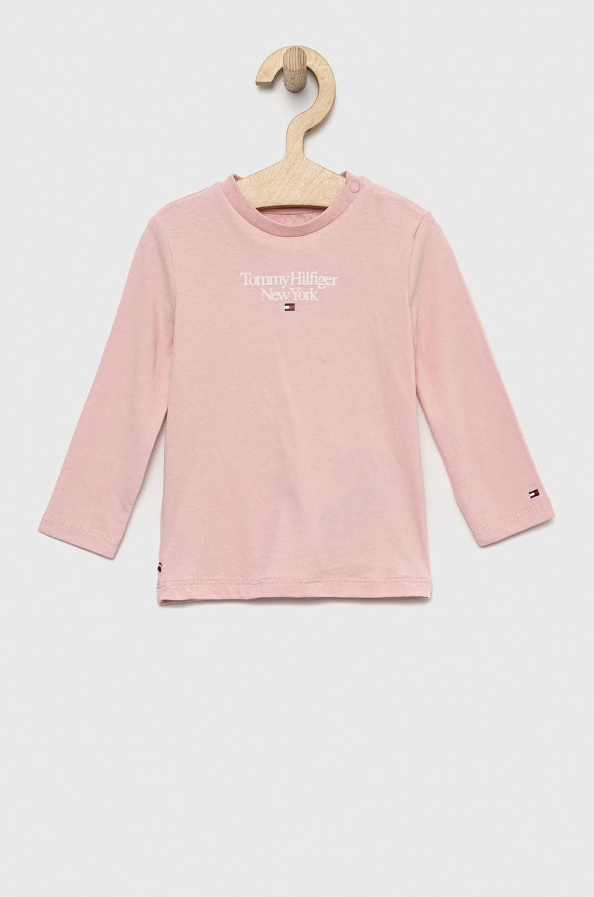 Levně Kojenecké tričko s dlouhým rukávem Tommy Hilfiger růžová barva, s potiskem