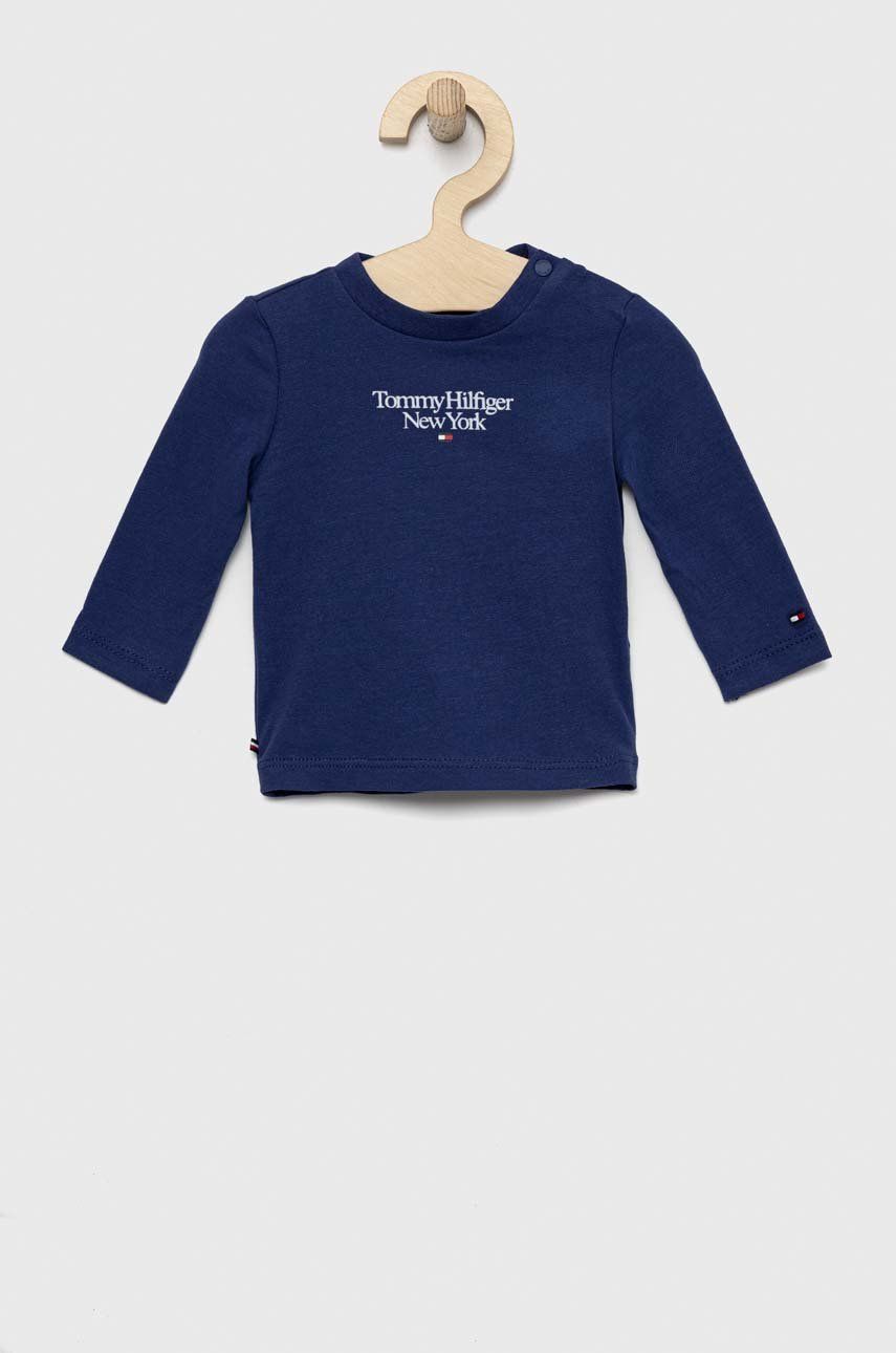 Kojenecké tričko s dlouhým rukávem Tommy Hilfiger tmavomodrá barva, s potiskem - námořnická modř - 