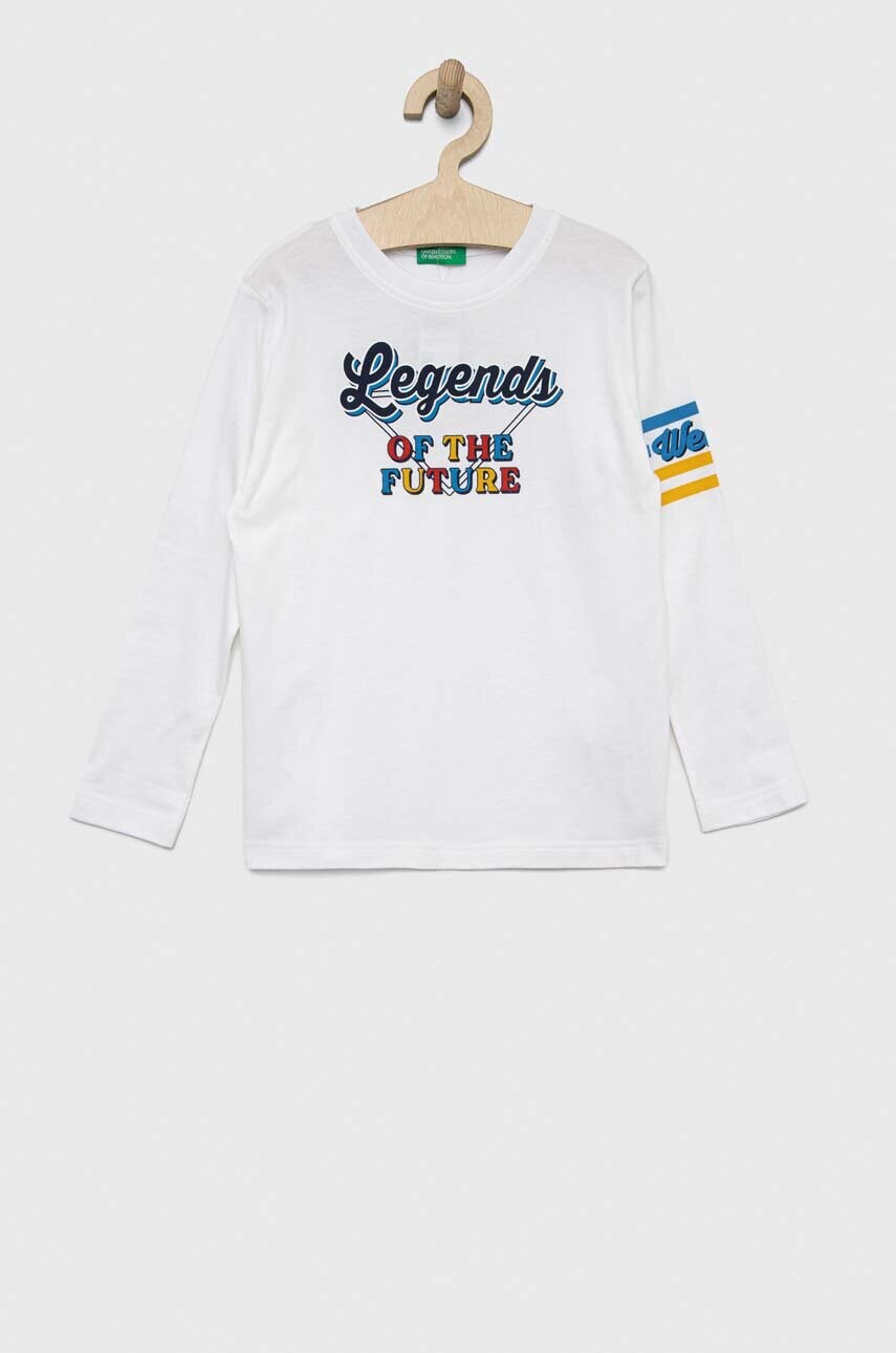 

Детска блуза с дълги ръкави United Colors of Benetton в бяло с принт, Бял