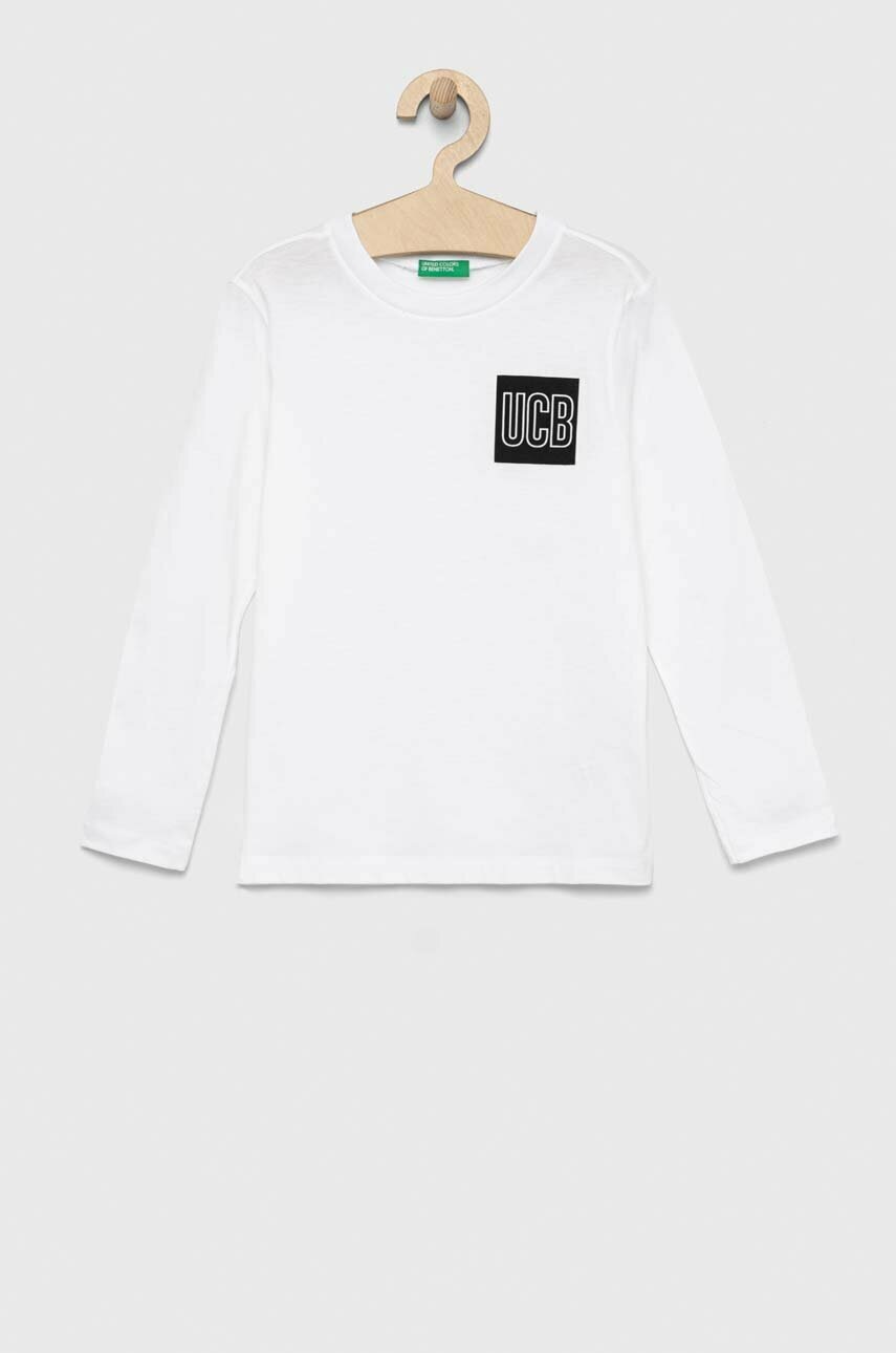 

Детска блуза с дълги ръкави United Colors of Benetton в бяло с принт, Бял