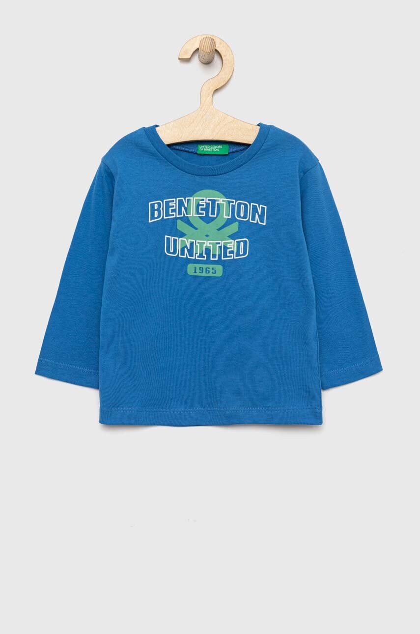 

Детска блуза с дълги ръкави United Colors of Benetton в синьо с принт, Син