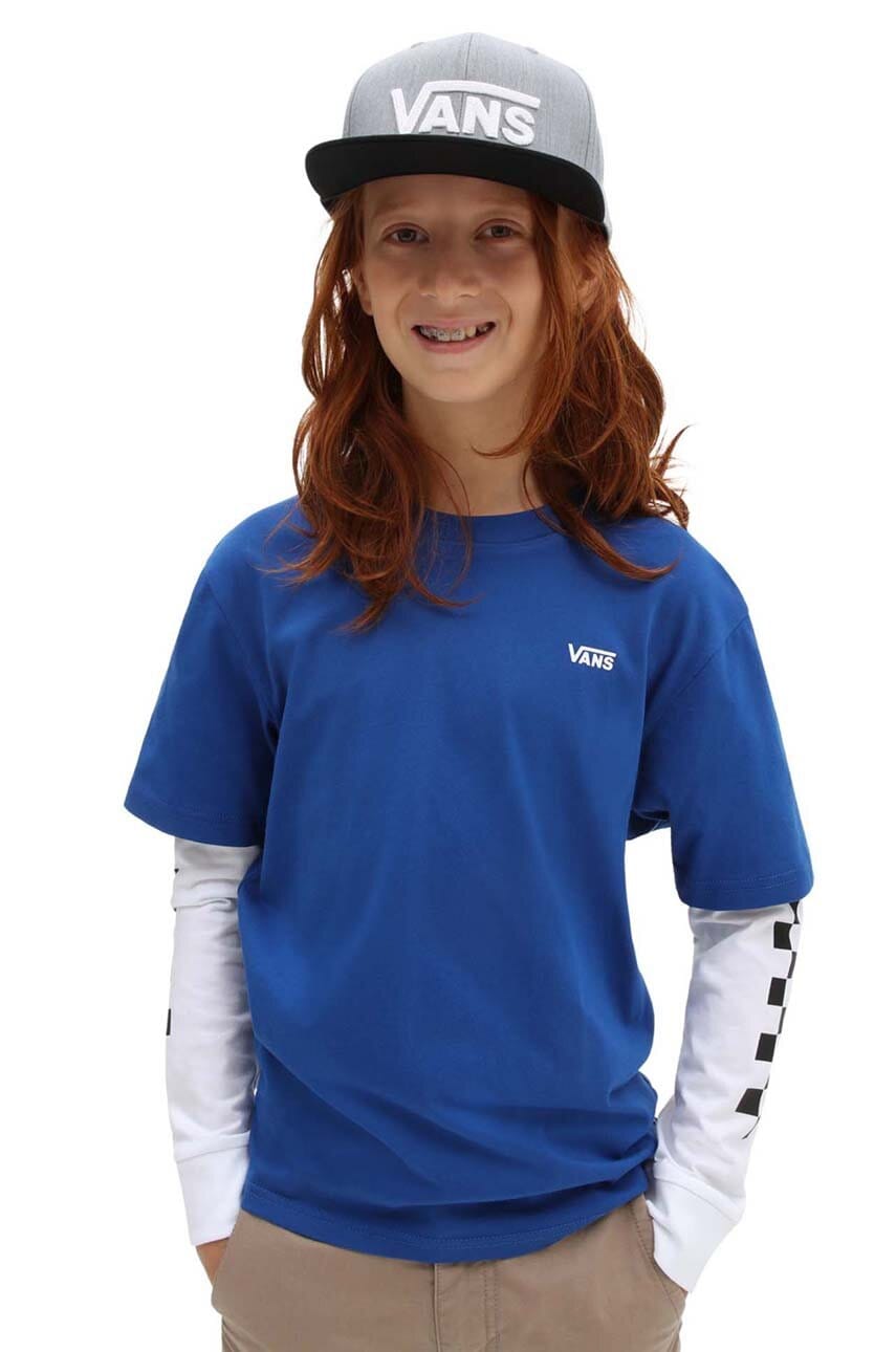 Vans longsleeve din bumbac pentru copii BY LONG CHECK TWOFER true blue/white cu imprimeu