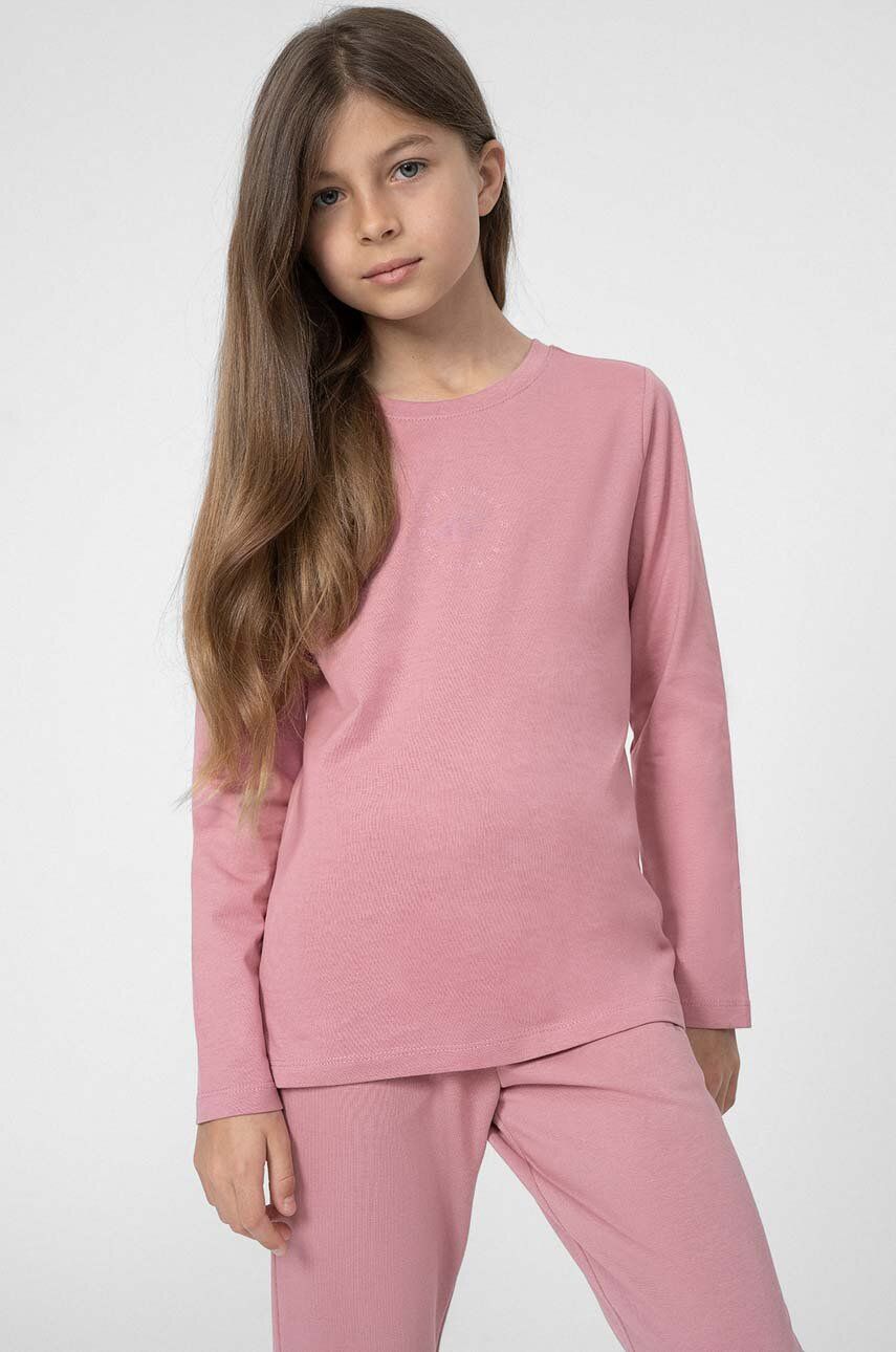 Levně Dětské tričko s dlouhým rukávem 4F F056 růžová barva