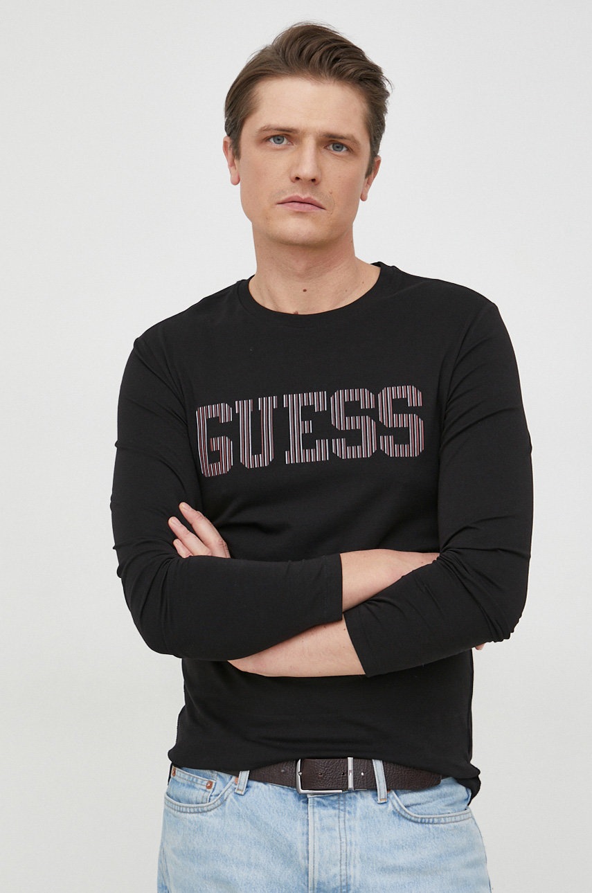 

Лонгслив Guess мужской цвет чёрный с принтом