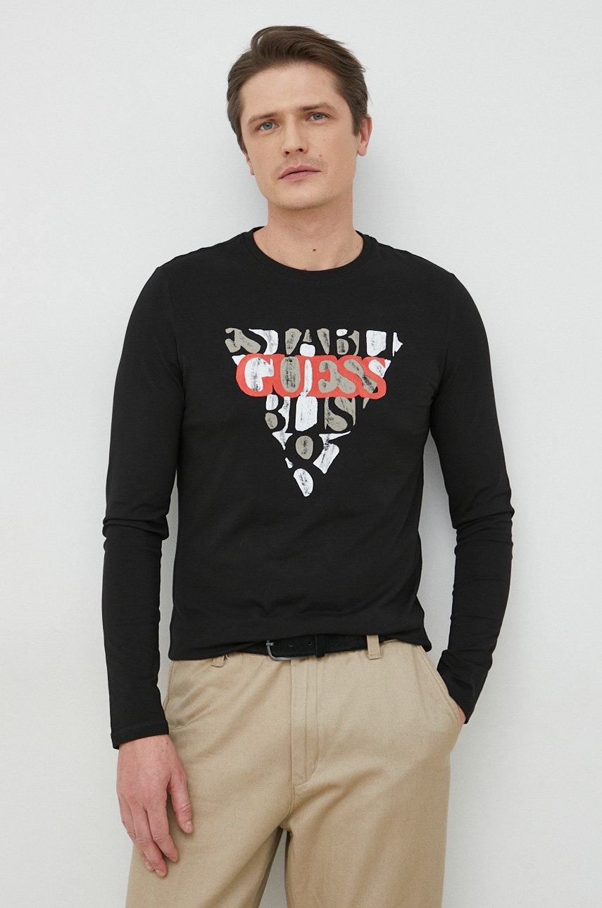 

Лонгслів Guess чоловічий колір чорний з принтом