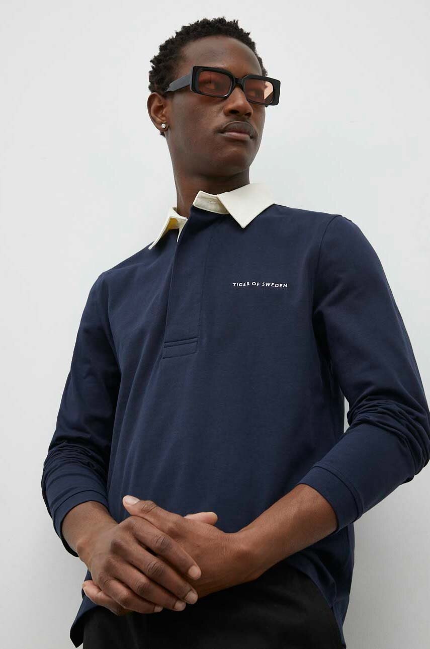 Памучна блуза с дълги ръкави Tiger Of Sweden в тъмносиньо с апликация, Тъмносин