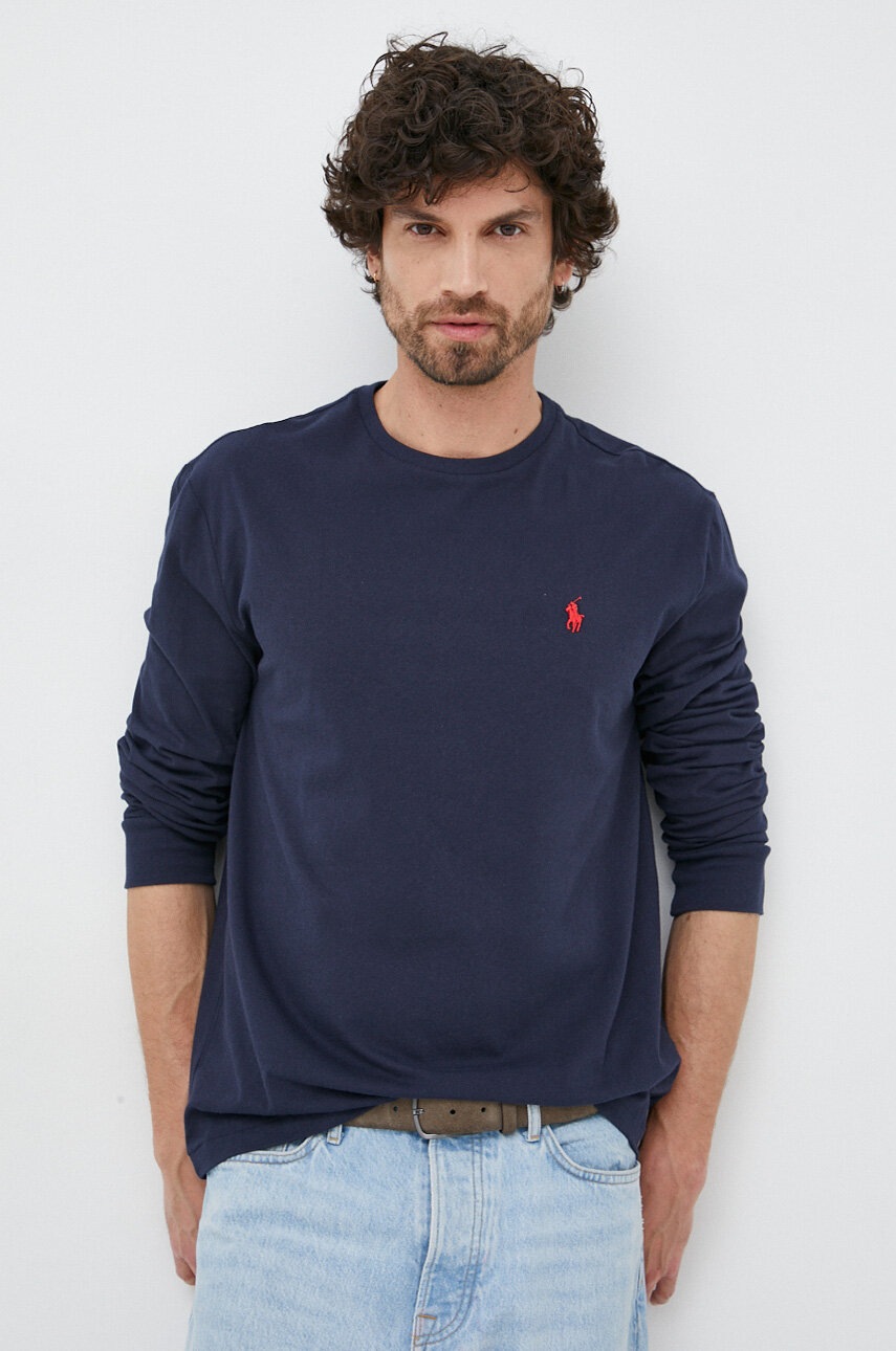 

Хлопковый лонгслив Polo Ralph Lauren цвет синий однотонный