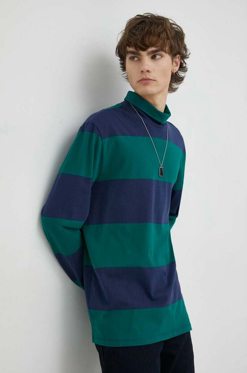 Levi's longsleeve din bumbac , culoarea verde, modelator