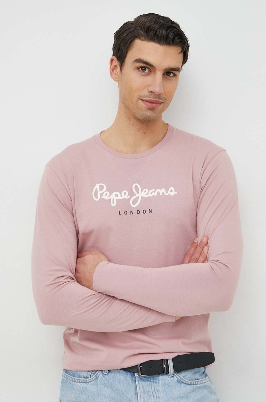 

Хлопковый лонгслив Pepe Jeans Eggo Long N цвет розовый с принтом