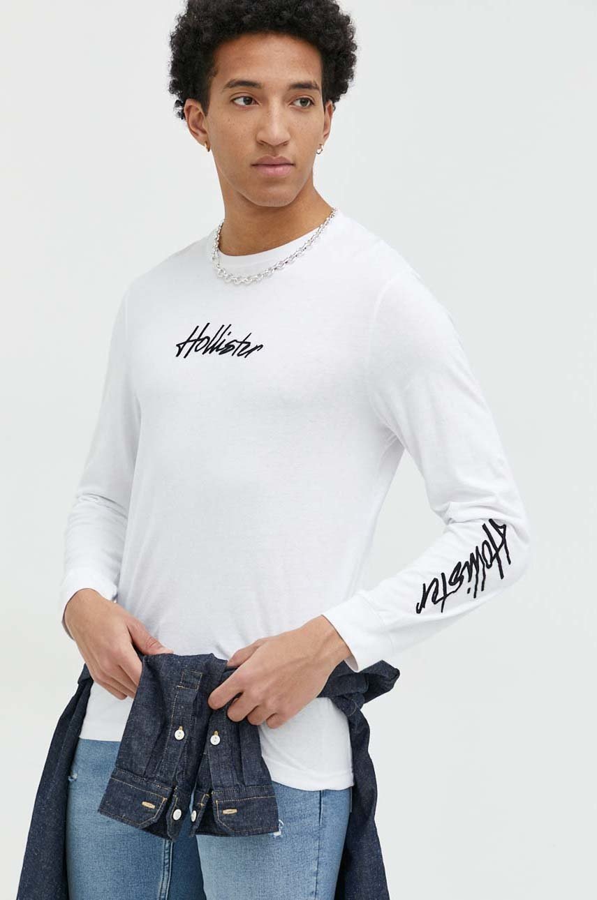 

Памучна блуза с дълги ръкави Hollister Co. в бяло с апликация, Бял