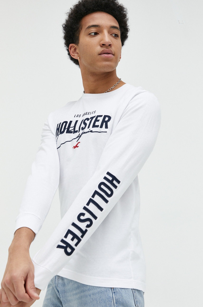 

Памучна блуза с дълги ръкави Hollister Co. в бяло с десен, Бял