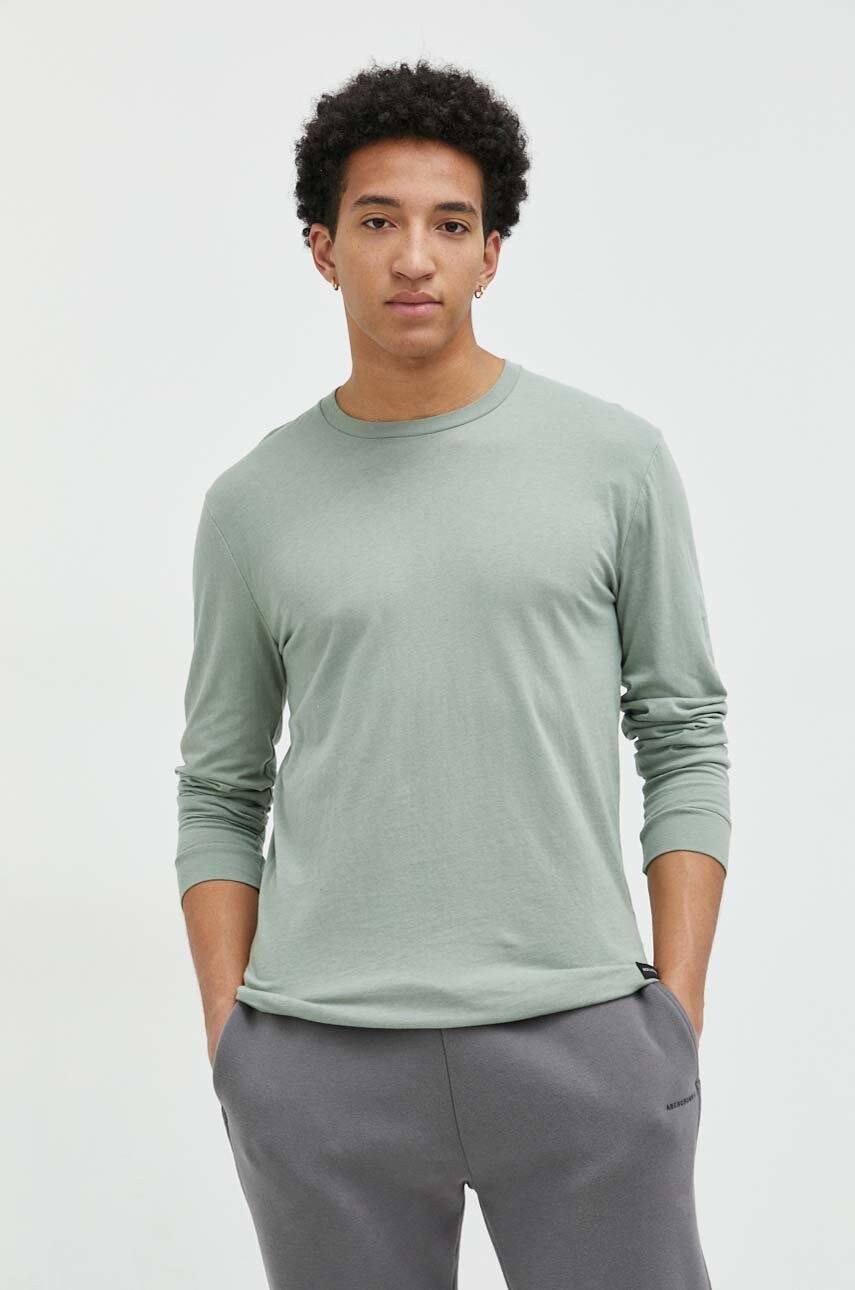 Hollister co. longsleeve din bumbac culoarea verde, neted