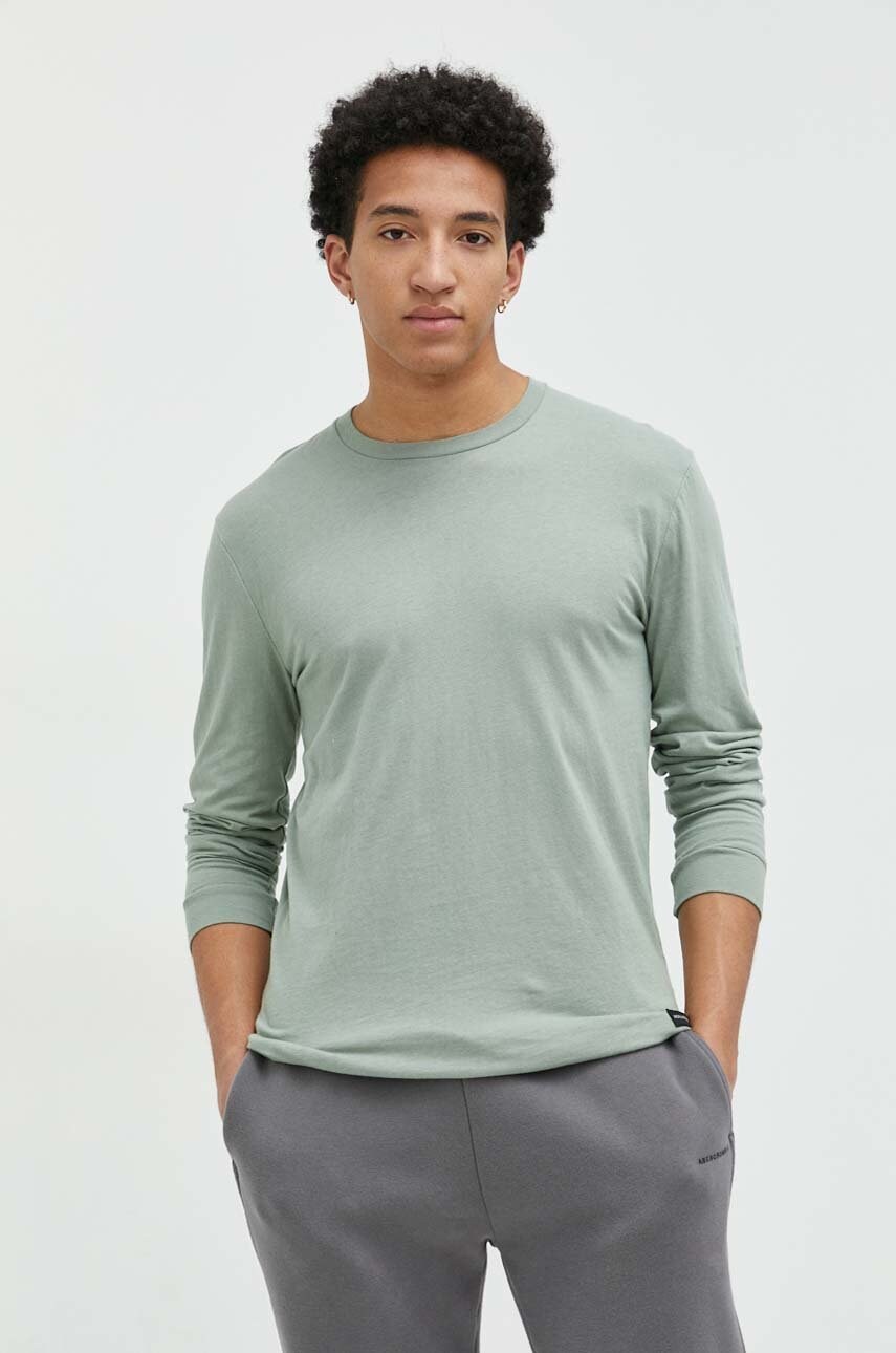 Hollister Co. longsleeve din bumbac culoarea verde, neted